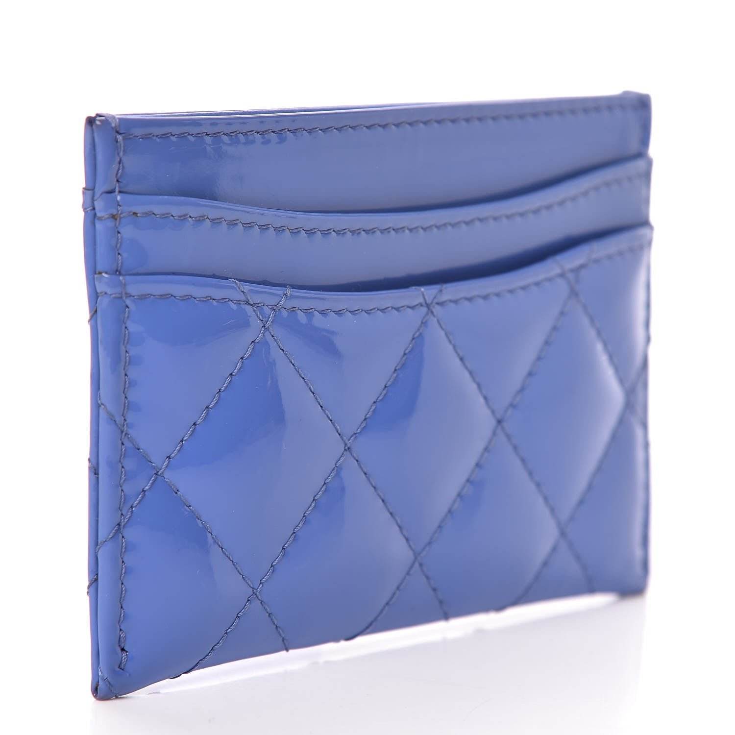 Chanel Patent Quilted Card Holder Blue 3 of 9