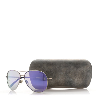 Chanel Metal Pilot Aviator CC Sunglasses 4189-T-Q Silver 8 of 8