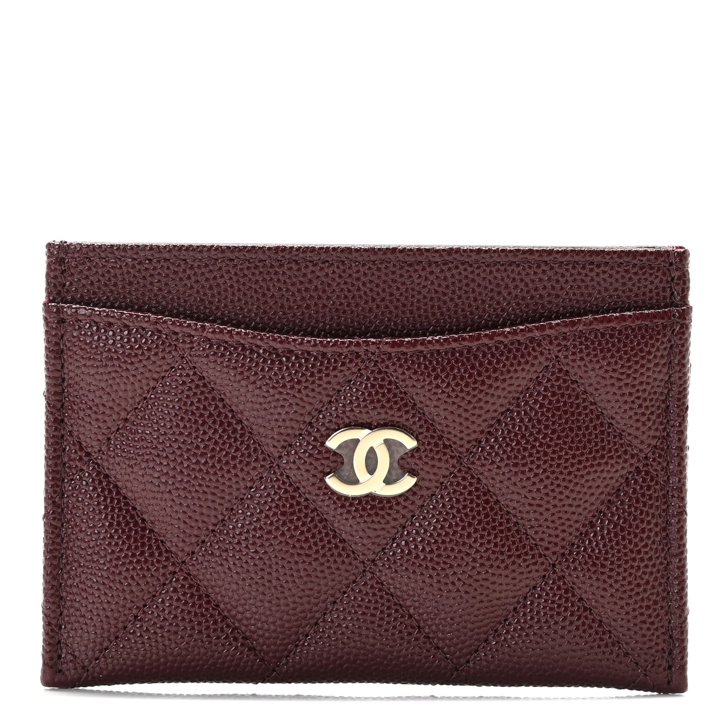 Caviar Quilted Card Holder Burgundy