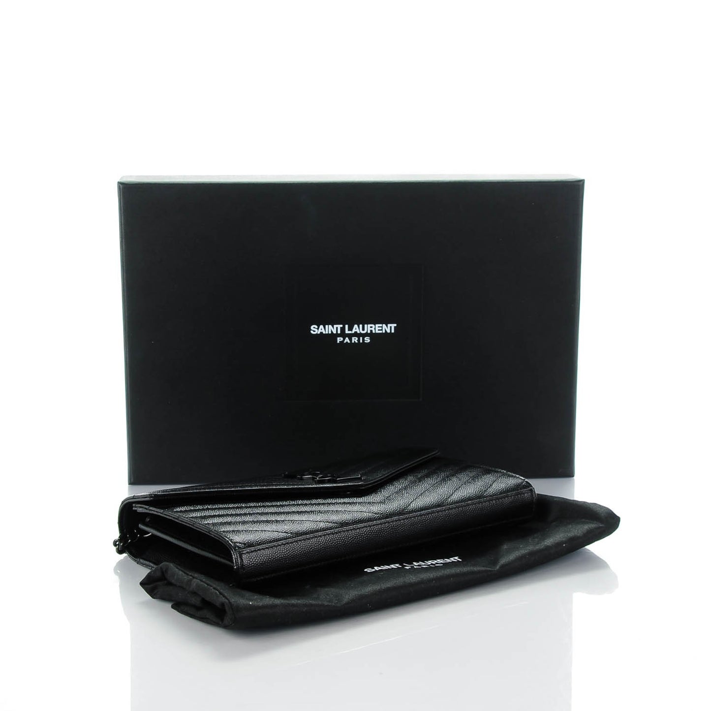 Grain De Poudre Matelasse Chevron Medium Monogram Chain Wallet Black