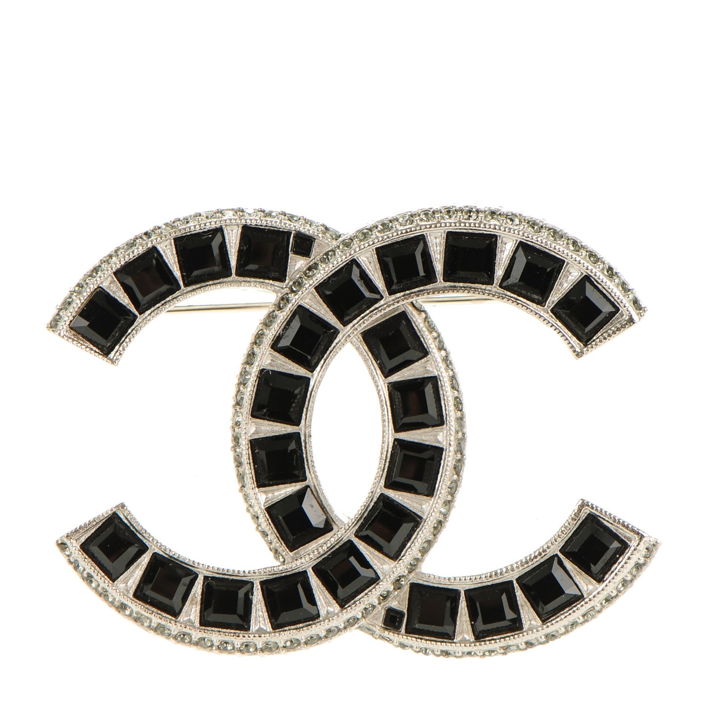 Baguette Crystal CC Brooch Silver Black