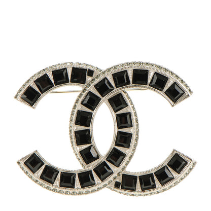 Chanel Baguette Crystal CC Brooch Silver Black 1 of 5