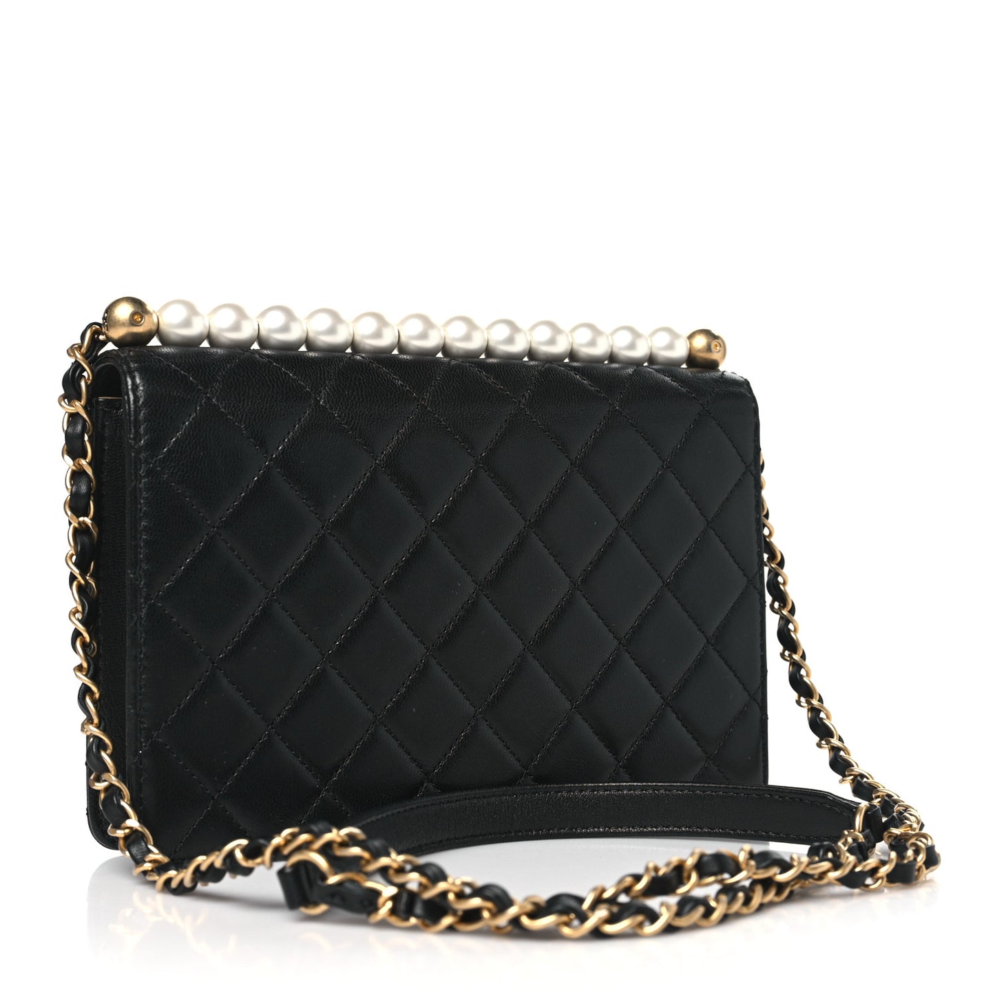 Lambskin Quilted Small Chic Pearls Flap Black