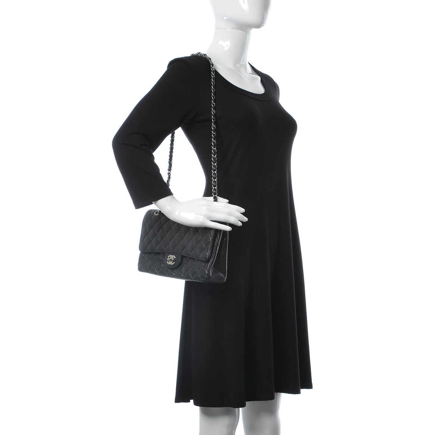 Caviar Quilted Medium Double Flap Black
