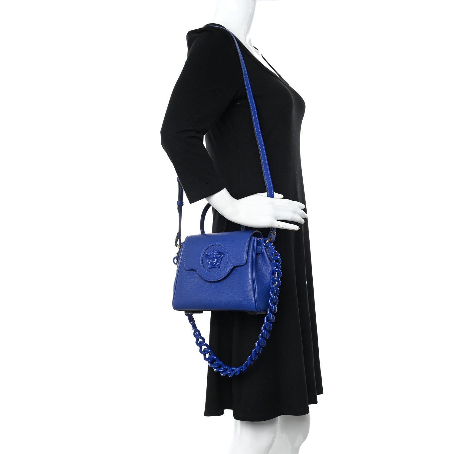 Versace Grained Calfskin Small La Medusa Top Handle Bag Lapis 2 of 11