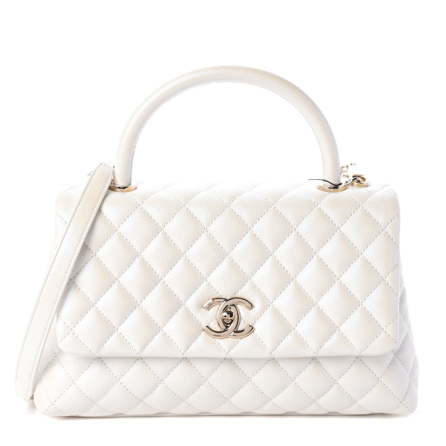 Chanel Iridescent Caviar Quilted Small Coco Handle Flap White 1 of 10