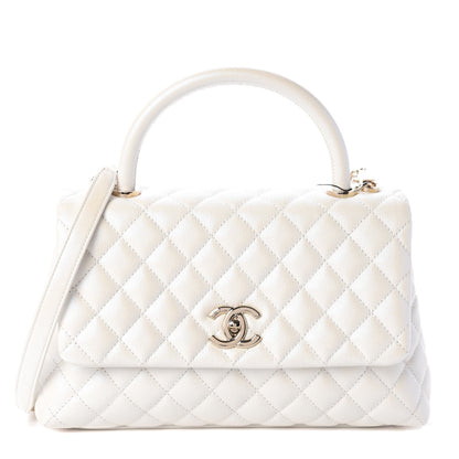 Chanel Iridescent Caviar Quilted Small Coco Handle Flap White 1 of 10
