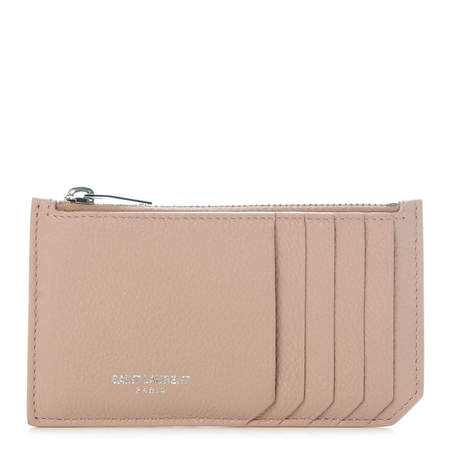 Saint Laurent Grained Calfskin 5 Fragments Zip Pouch Card Holder Pale Pink 1 of 8