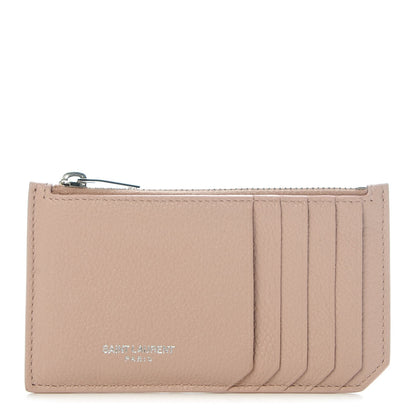 Saint Laurent Grained Calfskin 5 Fragments Zip Pouch Card Holder Pale Pink 1 of 8