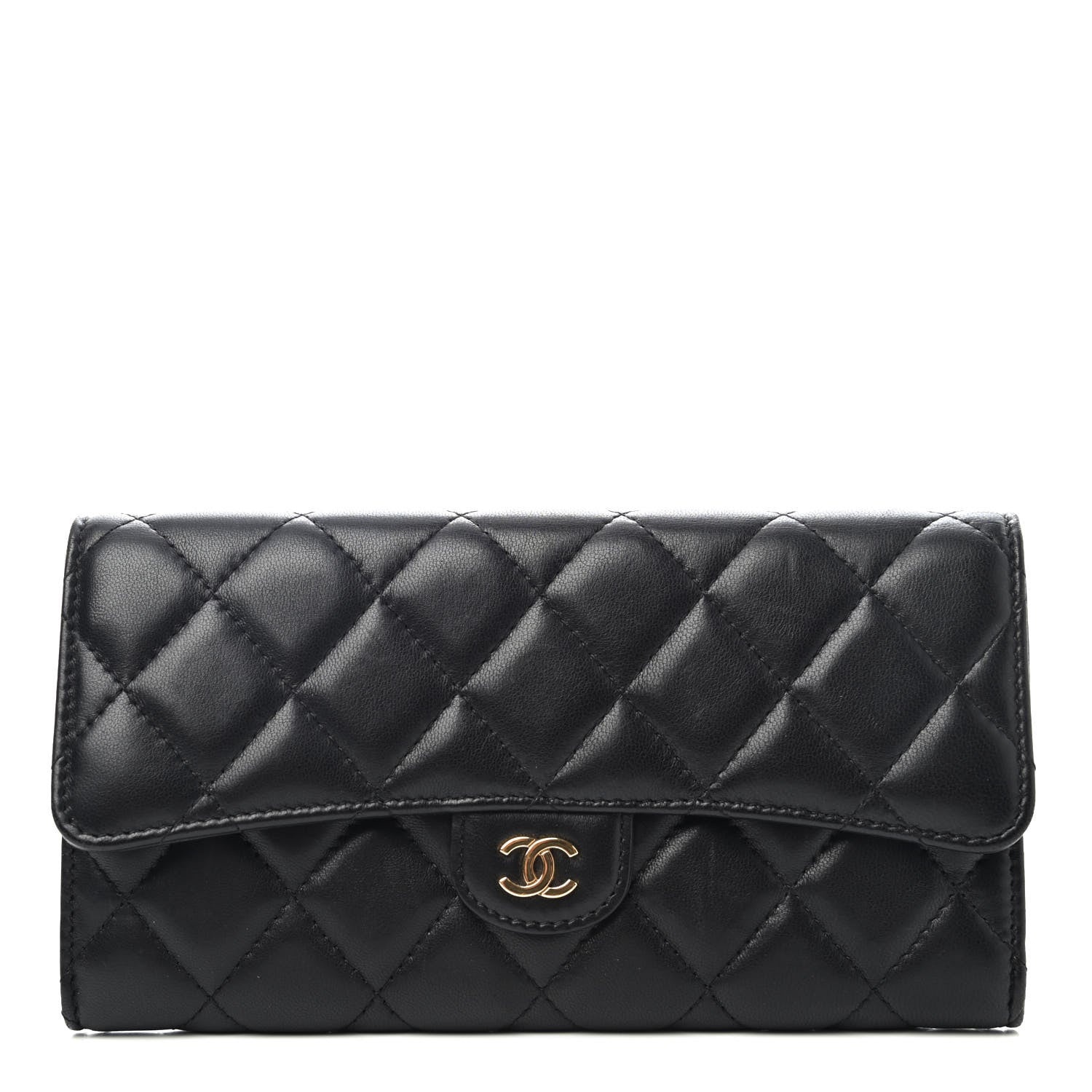 Chanel Lambskin Quilted Large Gusset Flap Wallet Black 1 of 4