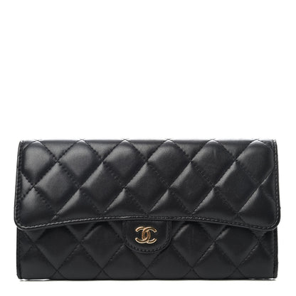 Chanel Lambskin Quilted Large Gusset Flap Wallet Black 1 of 4