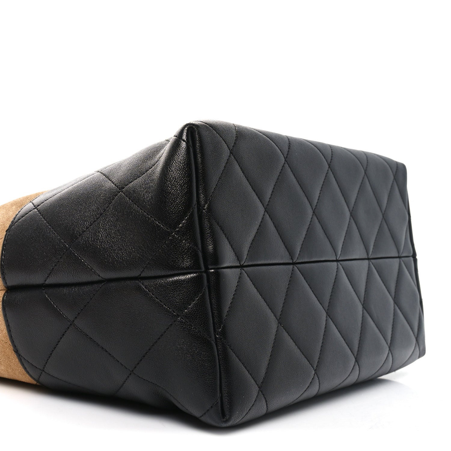 Chanel Suede Calfskin Shiny Lambskin Quilted Large Coco Base Shopping Bag Beige Black 9 of 10