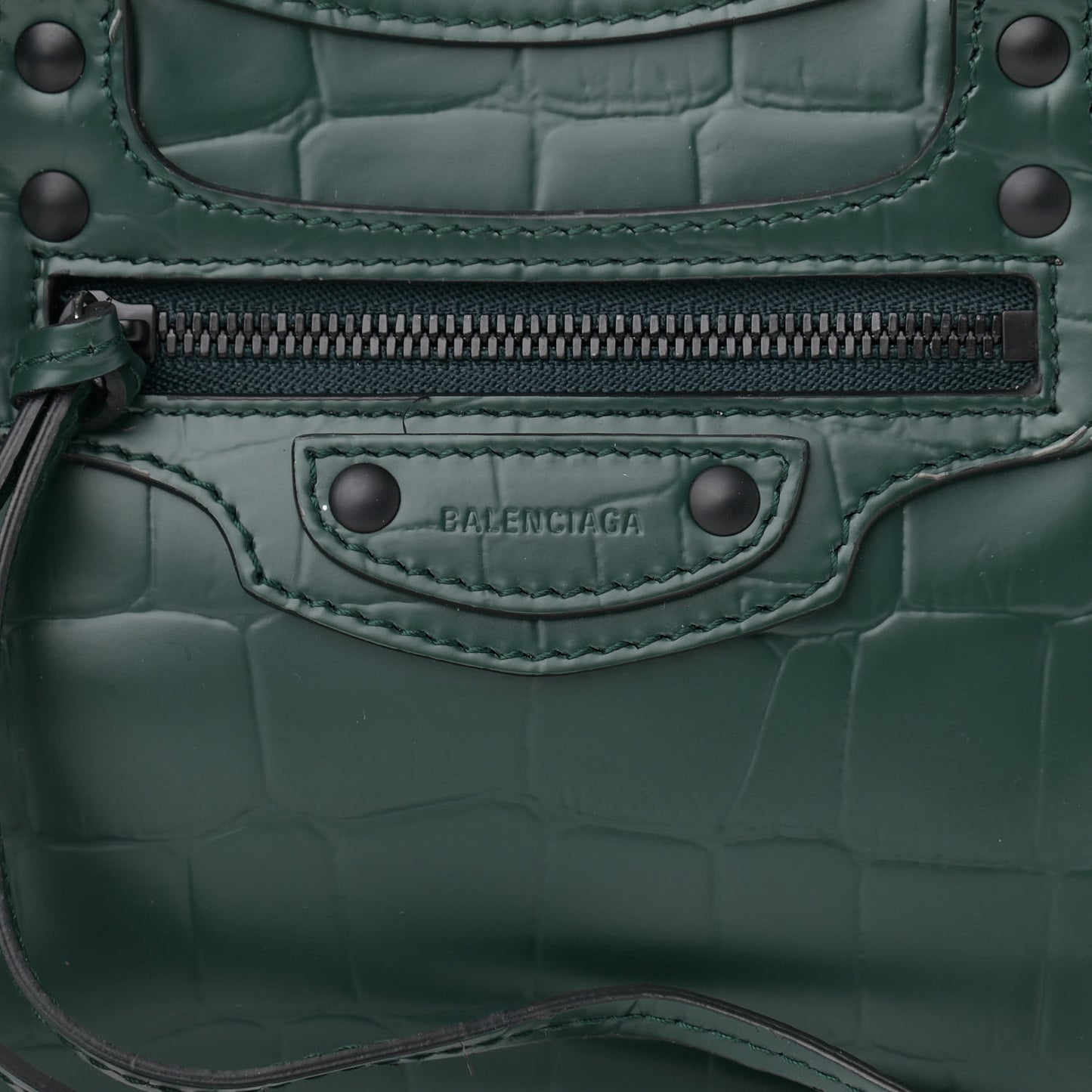 Semi Shiny Calfskin Crocodile Embossed Neo Classic Black Hardware Mini City Forest Green