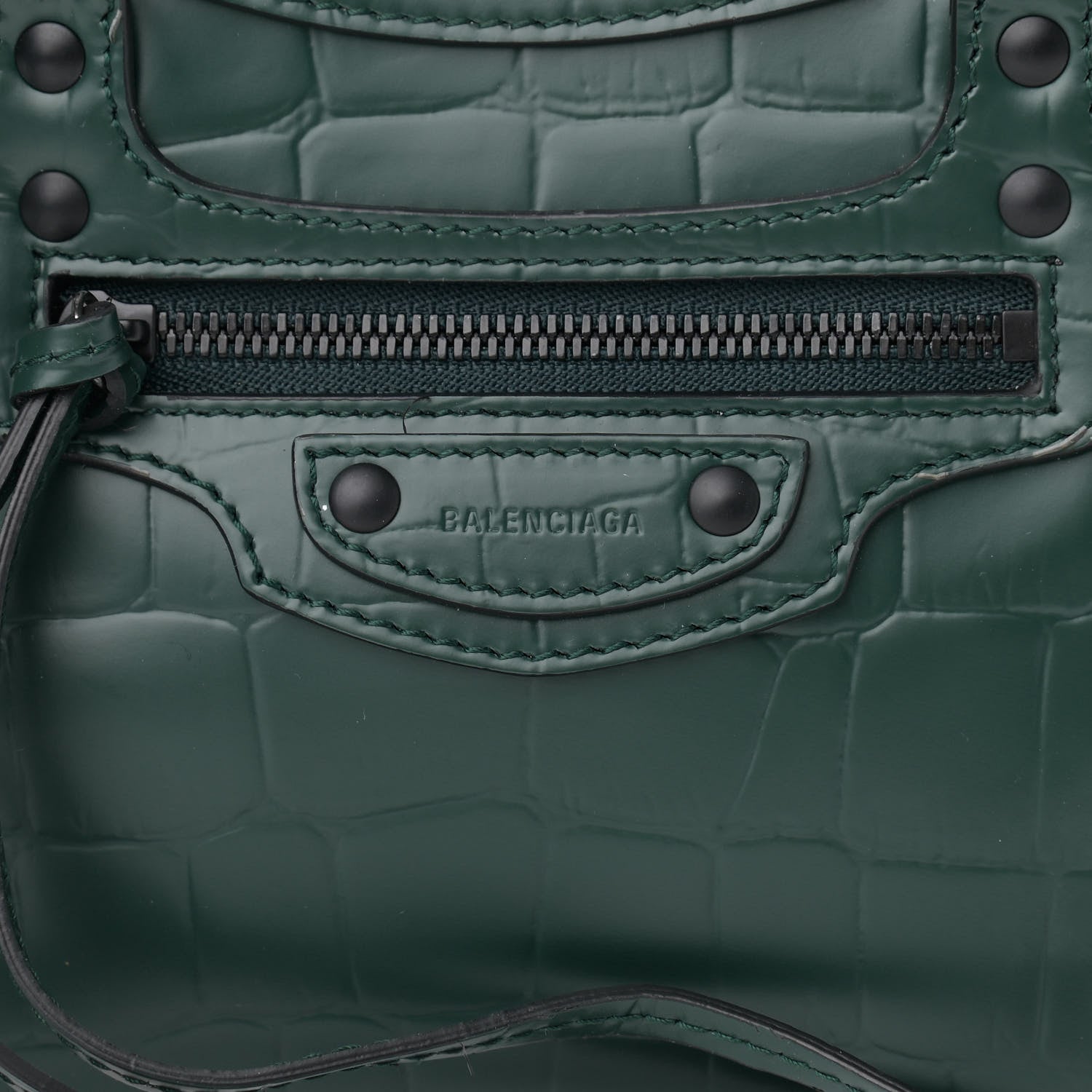 Balenciaga Semi Shiny Calfskin Crocodile Embossed Neo Classic Black Hardware Mini City Forest Green 7 of 9