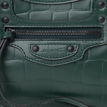 Balenciaga Semi Shiny Calfskin Crocodile Embossed Neo Classic Black Hardware Mini City Forest Green 7 of 9