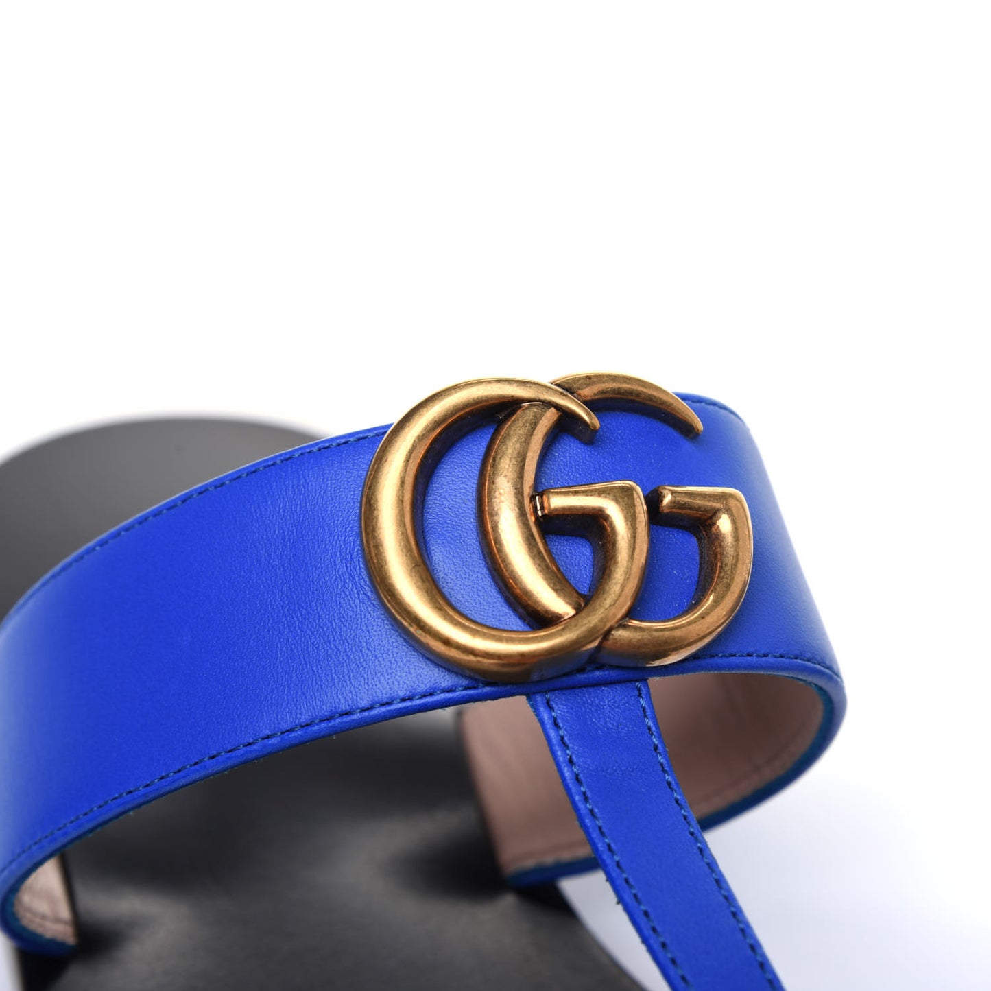 Calfskin GG Marmont Thong Sandals 38.5 Shiny Electric Blue