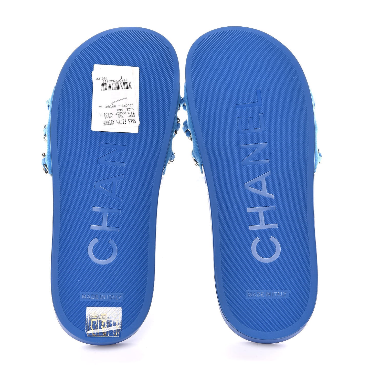 Satin Chain Flat Sandals 38 Bright Blue