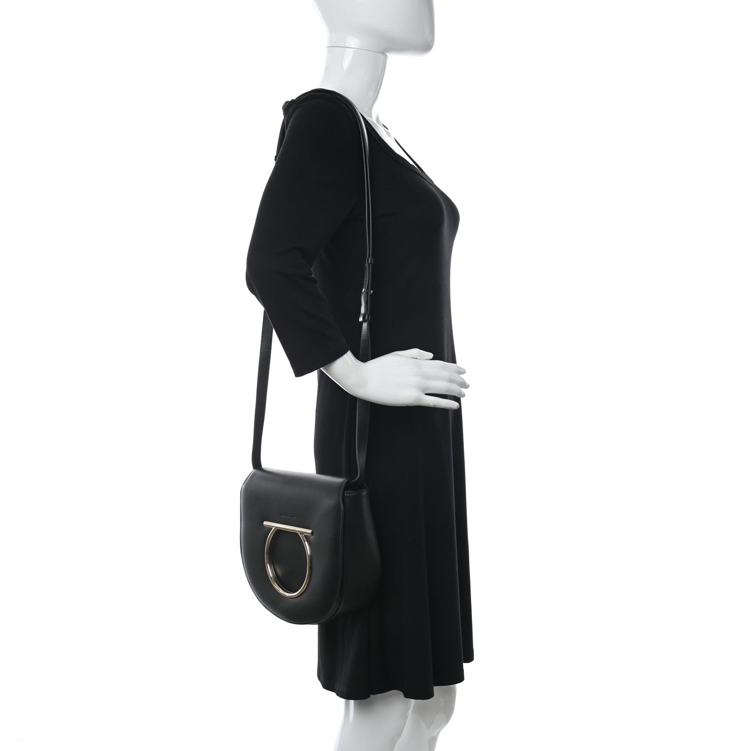 Salvatore Ferragamo Calfskin Large Vela Flap Bag Black 2 of 9