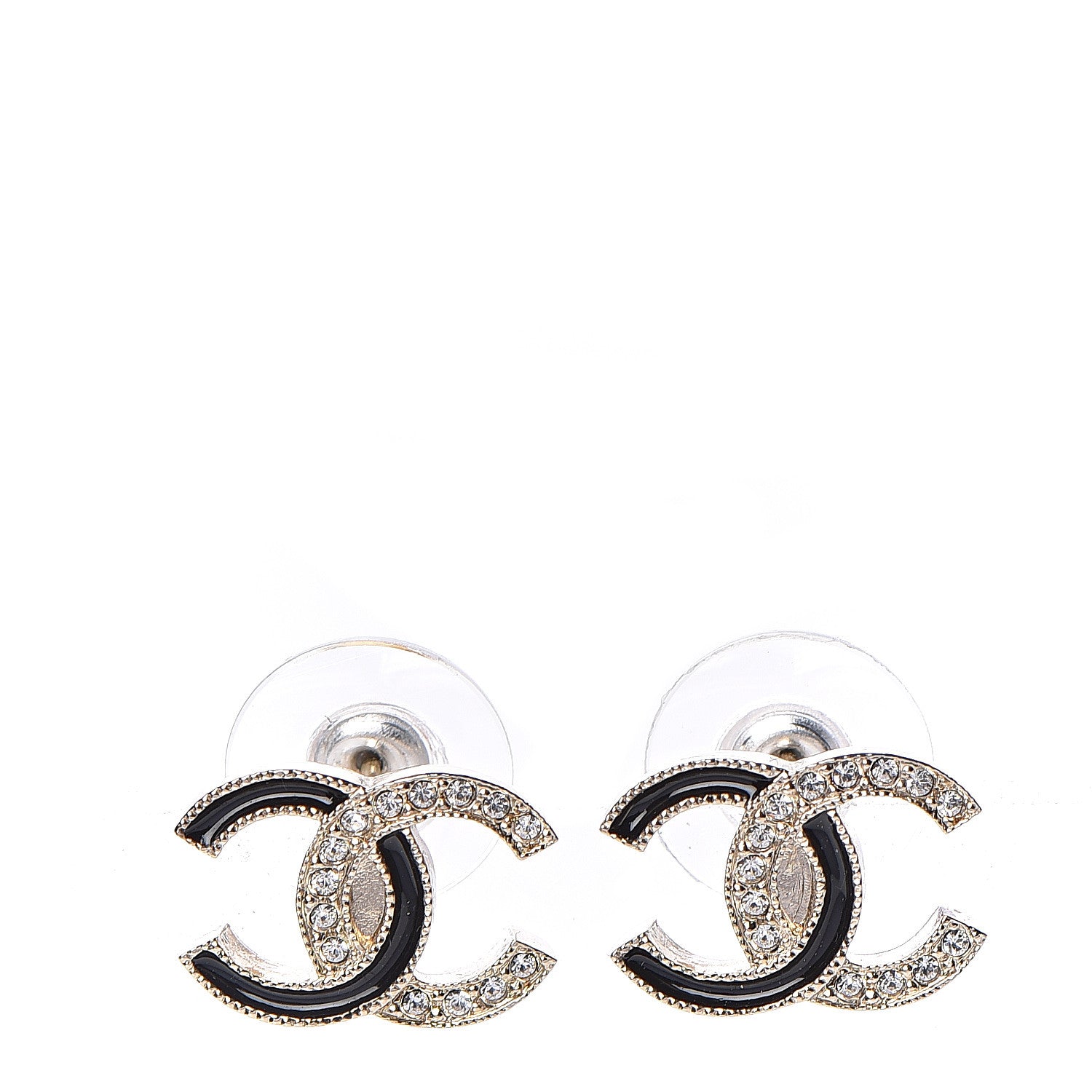 Chanel Enamel Crystal CC Earrings Black Gold 1 of 5