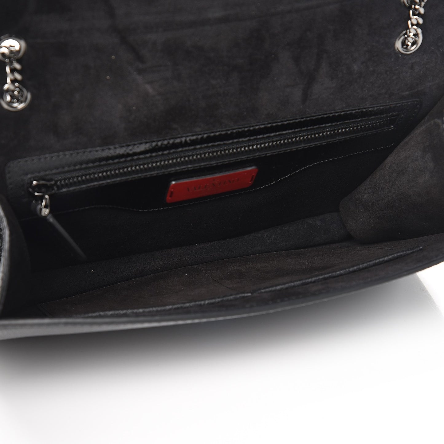 Patent Pebbled Calfskin Medium Rockstud Demilune Shoulder Bag Black