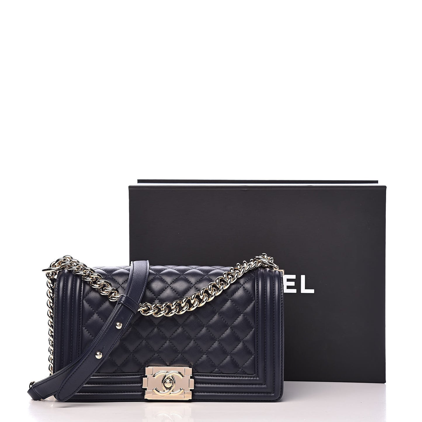 Lambskin Quilted Medium Boy Flap Dark Navy
