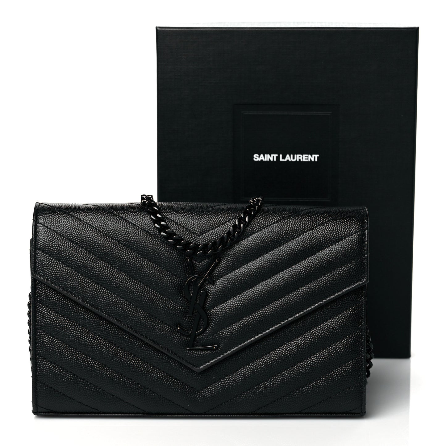 Grain De Poudre Matelasse Chevron Monogram Chain Wallet Black