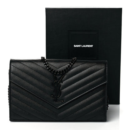 Saint Laurent Grain De Poudre Matelasse Chevron Monogram Chain Wallet Black 11 of 11