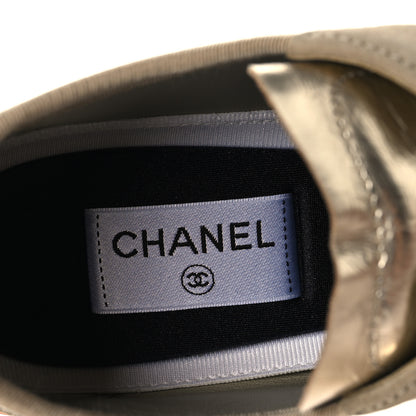 Chanel Laminated Crumpled Calfskin Womens CC Sneakers 40 Light Gold Beige 9 of 10