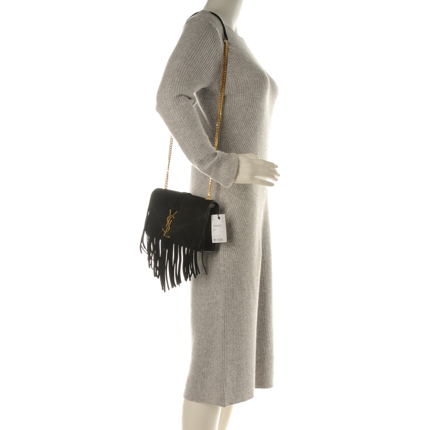 Saint Laurent Suede Fringe Small Monogram Satchel Black 2 of 8