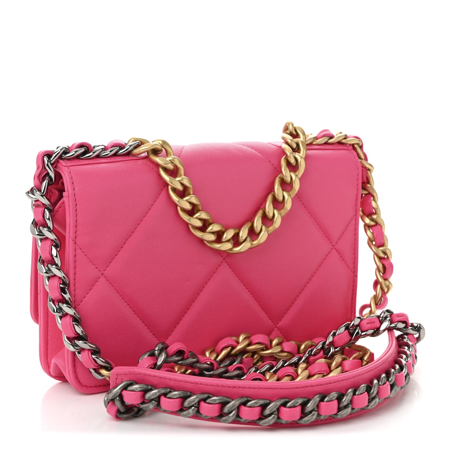 Lambskin Quilted Chanel 19 Wallet On Chain WOC Dark Pink