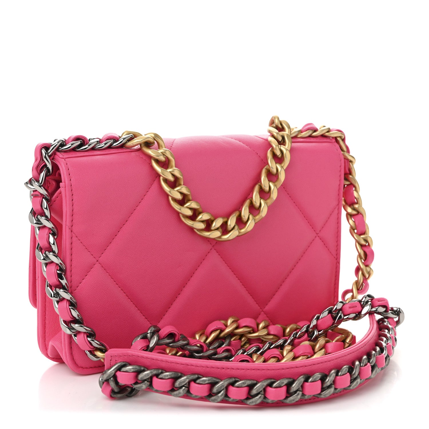Chanel Lambskin Quilted Chanel 19 Wallet On Chain WOC Dark Pink 3 of 13