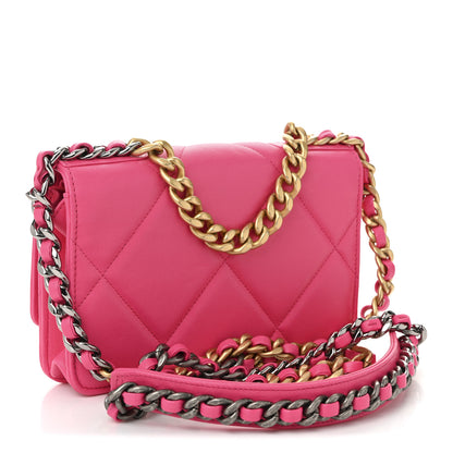 Chanel Lambskin Quilted Chanel 19 Wallet On Chain WOC Dark Pink 3 of 13