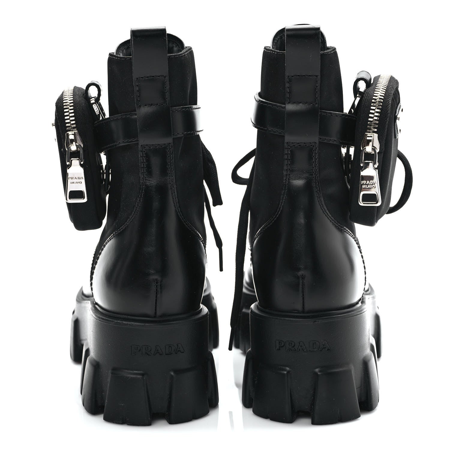 Prada Spazzolato Rois Nylon Metal Triangle Logo Monolith Pouch Pocket 55mm Boots 37 Black 5 of 10