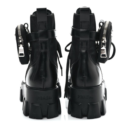 Prada Spazzolato Rois Nylon Metal Triangle Logo Monolith Pouch Pocket 55mm Boots 37 Black 5 of 10