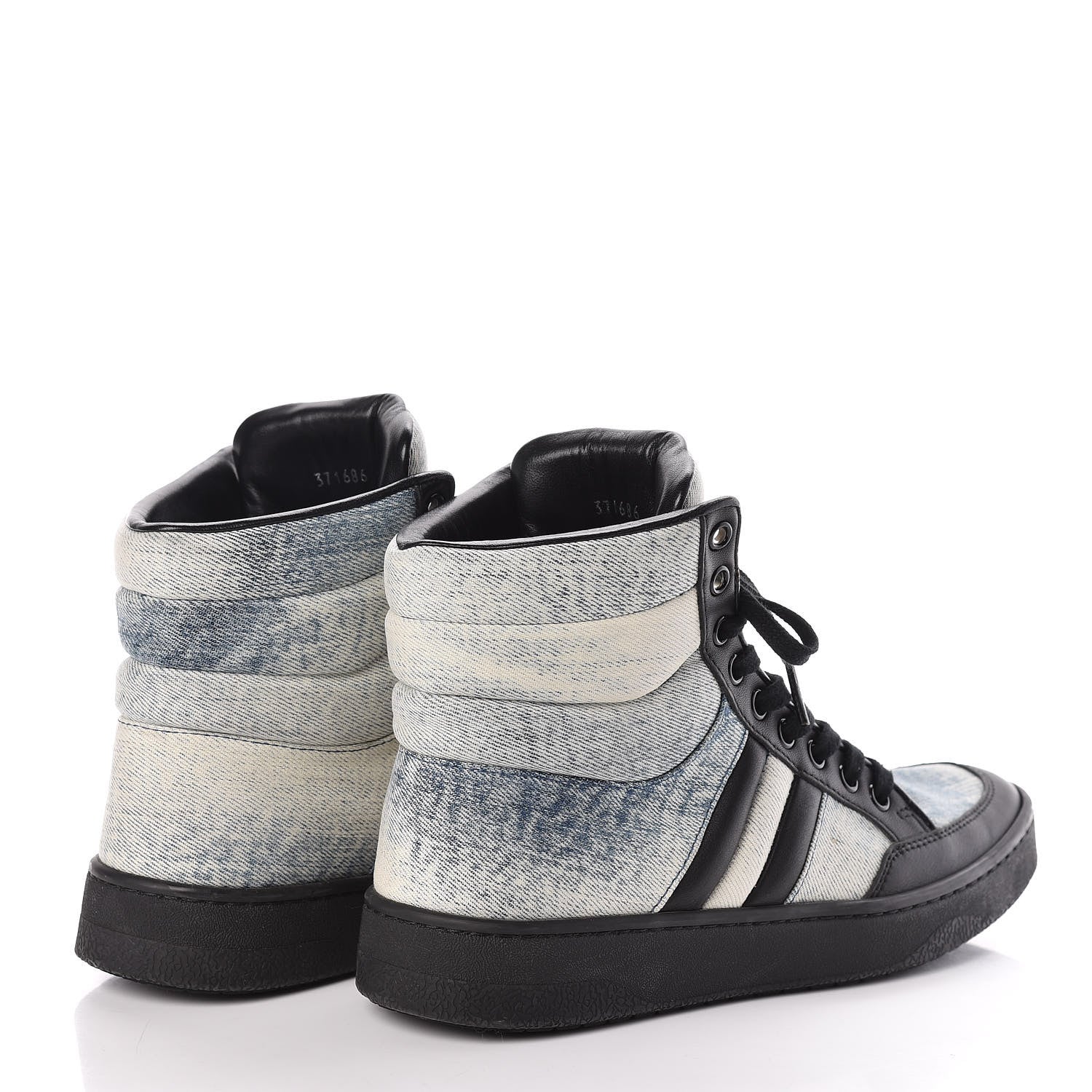 Gucci Washed Marble Denim Womens High Top Sneakers 36.5 Light Blue Black 4 of 10