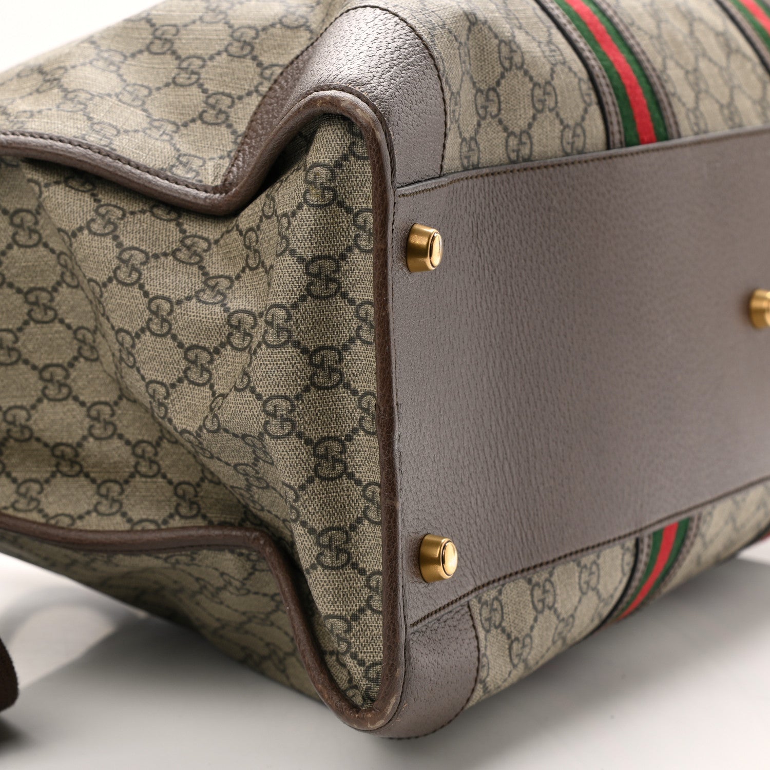 Gucci Soft GG Supreme Monogram Textured Dollar Calfskin Web Large Ophidia Carry-On Duffle Bag Beige Ebony New Acero 8 of 10