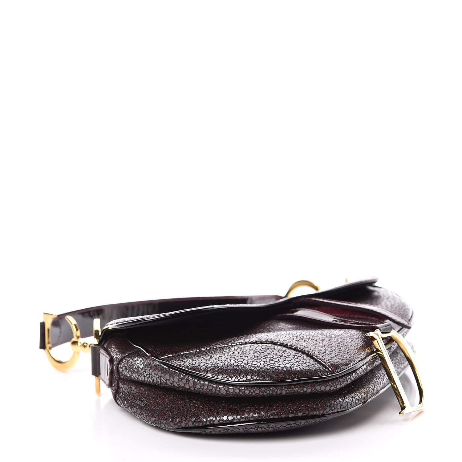 Christian Dior Calfskin Stingray Embossed Saddle Bag Red 4 of 13
