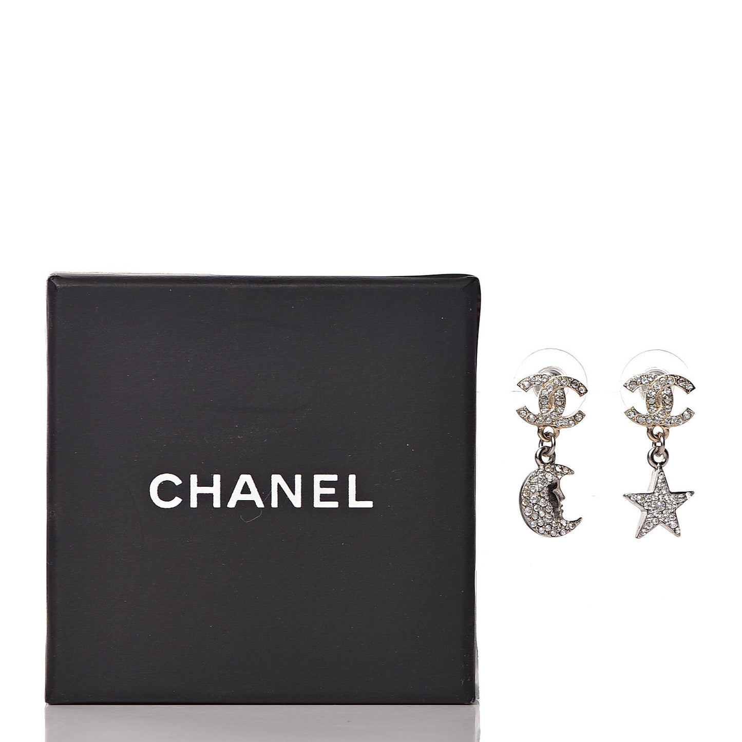 Ruthenium Crystal CC Star Moon Earrings Grey Gold