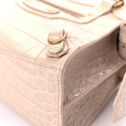 Balenciaga Shiny Supple Calfskin Crocodile Embossed Neo Classic Gold Hardware Mini City Light Beige 8 of 12