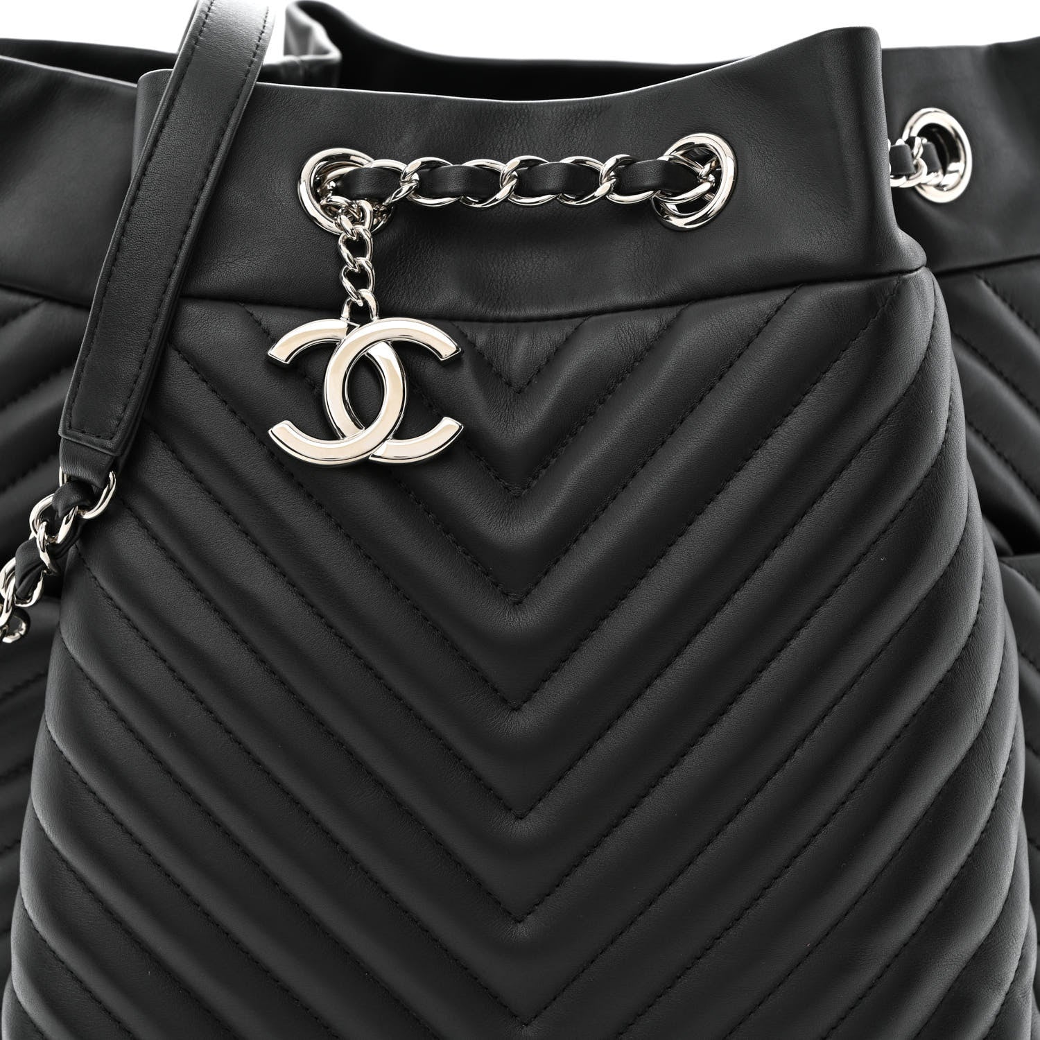 Chanel Lambskin Chevron Quilted Large Urban Spirit Drawstring Bag Black 8 of 11