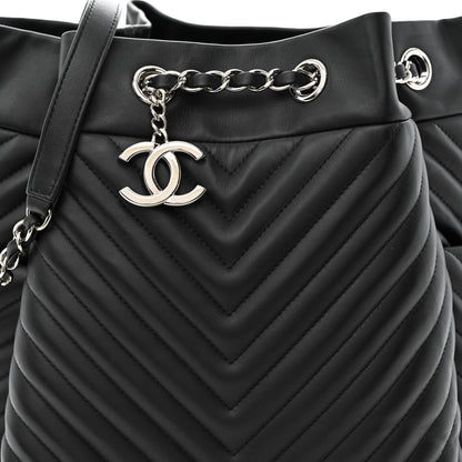 Chanel Lambskin Chevron Quilted Large Urban Spirit Drawstring Bag Black 8 of 11