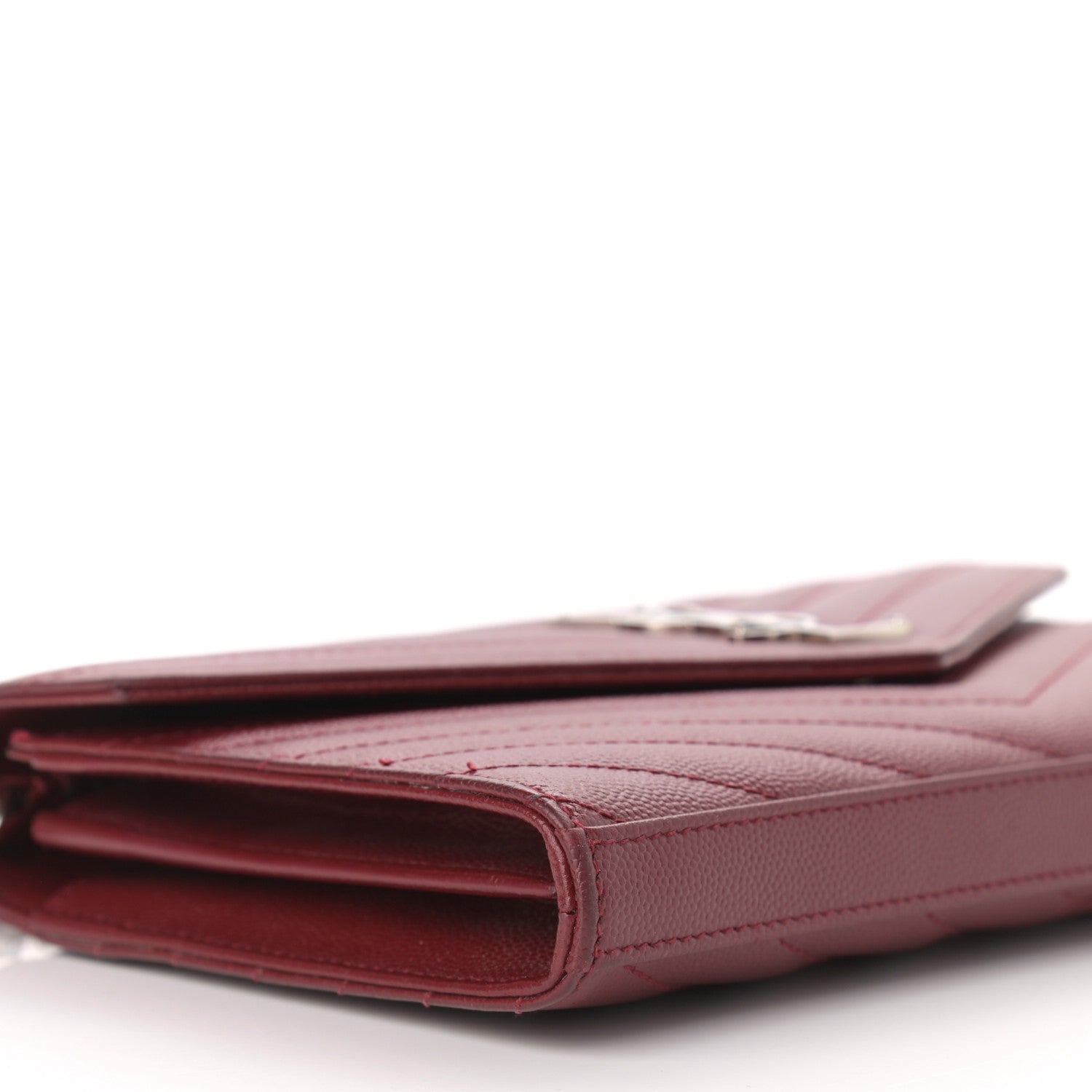 Saint Laurent Grain De Poudre Matelasse Chevron Monogram Chain Wallet Palissandre 9 of 13