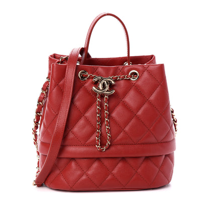 Chanel Caviar Quilted Rolled Up Bucket Drawstring Bag Red 1 of 10