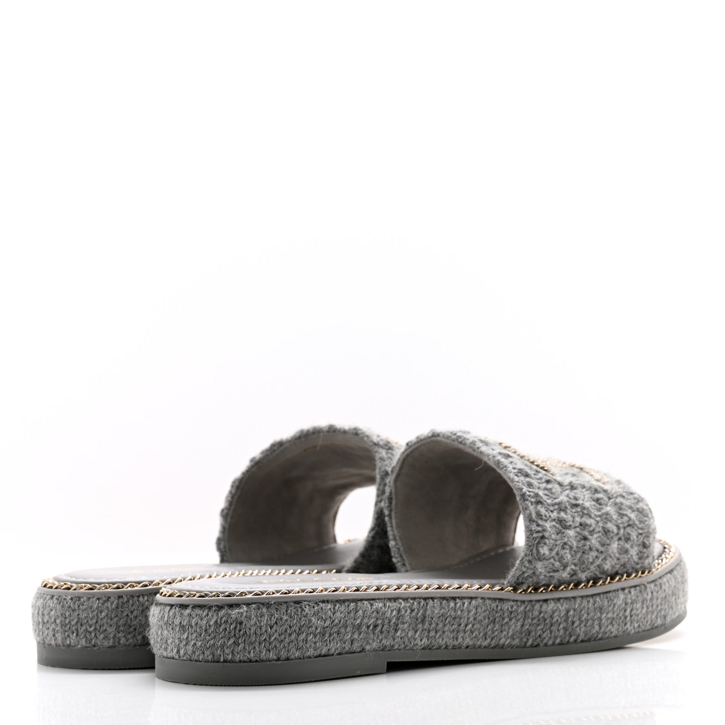 Wool Alpaca Chain CC Slide Sandals 37 Gray
