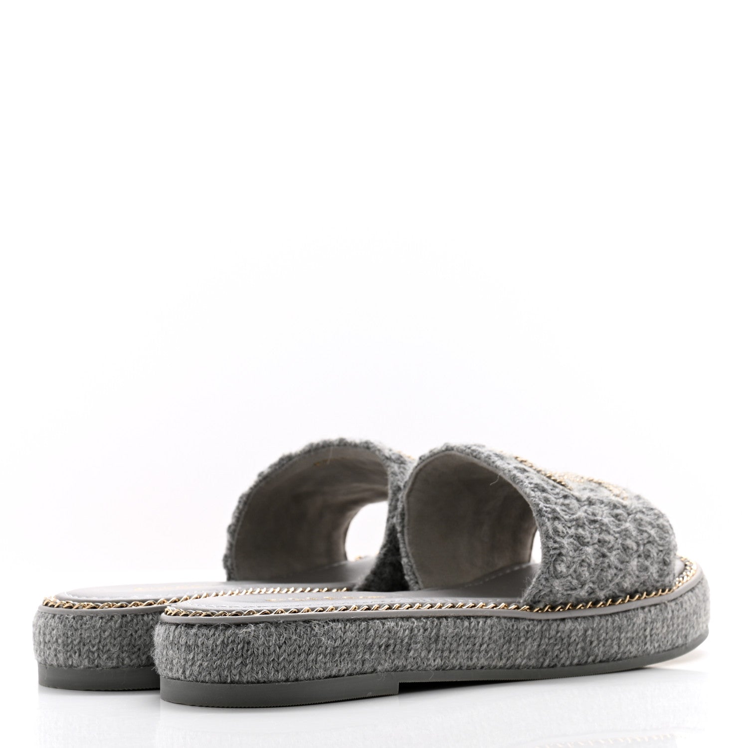 Chanel Wool Alpaca Chain CC Slide Sandals 37 Gray 4 of 9