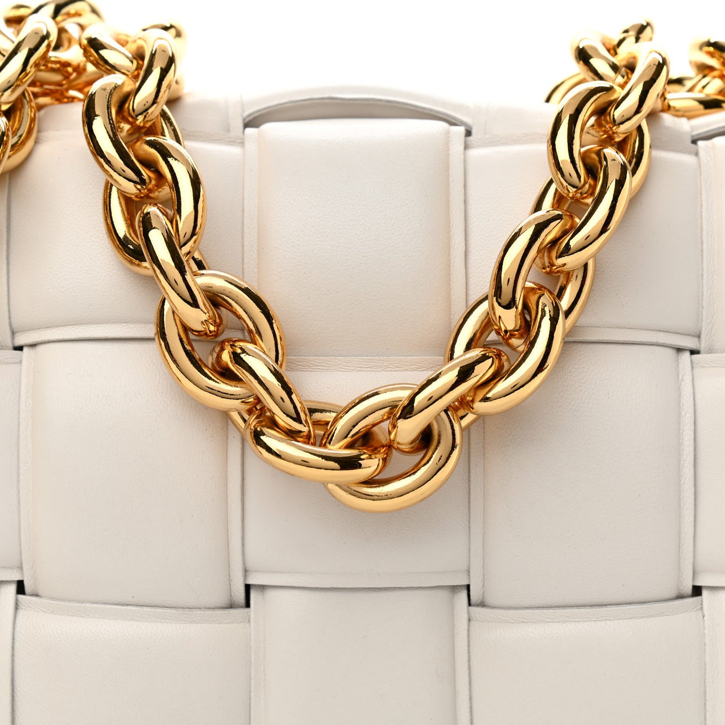 Lambskin Maxi Intreccio Padded Chain Cassette Crossbody Bag White