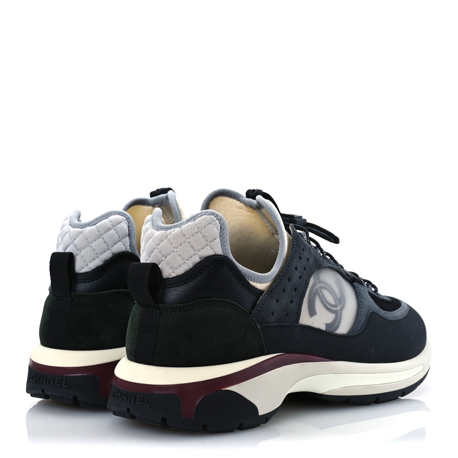 Chanel Fabric Suede Calfskin Mesh CC Sneakers 42 Black Dark Grey White Light Grey 5 of 12