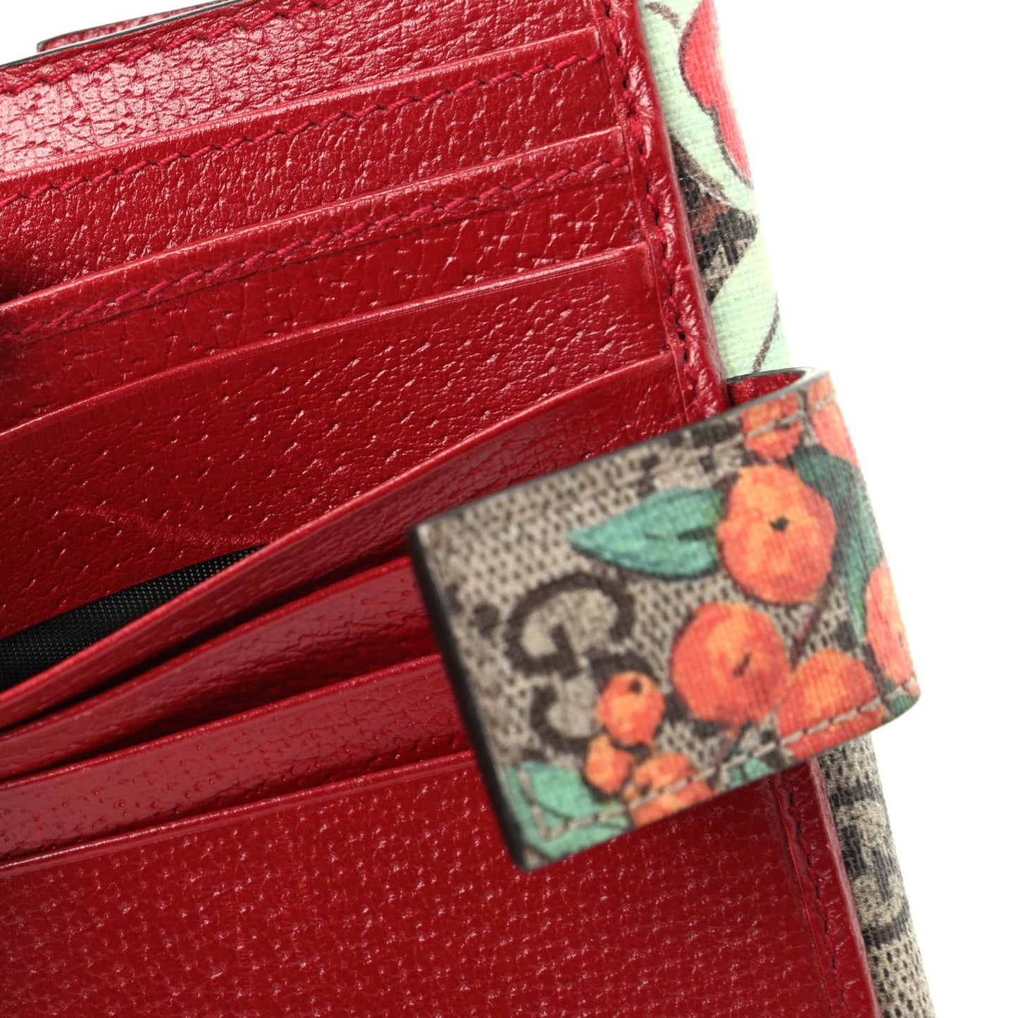 GG Supreme Monogram Tian French Flap Wallet Beige Multicolor Red