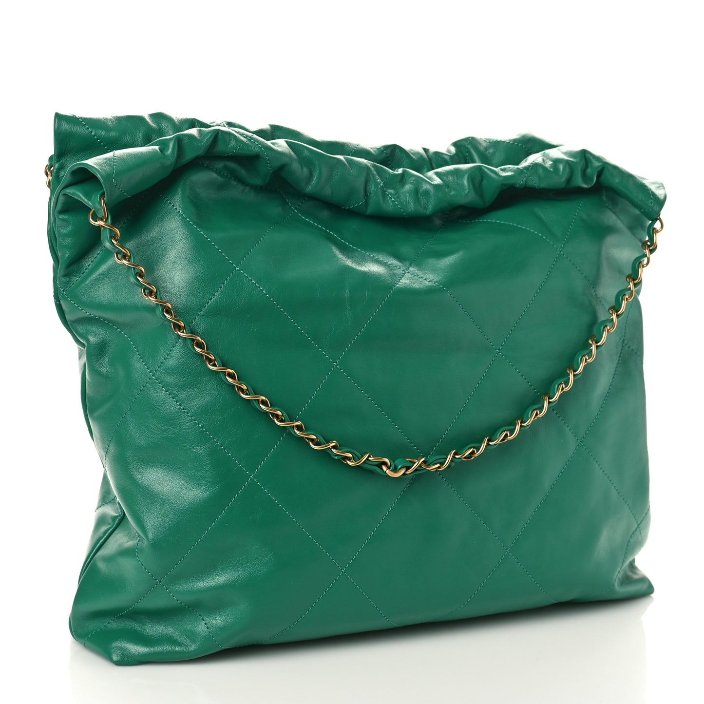 Shiny Calfskin Quilted Chanel 22 Green