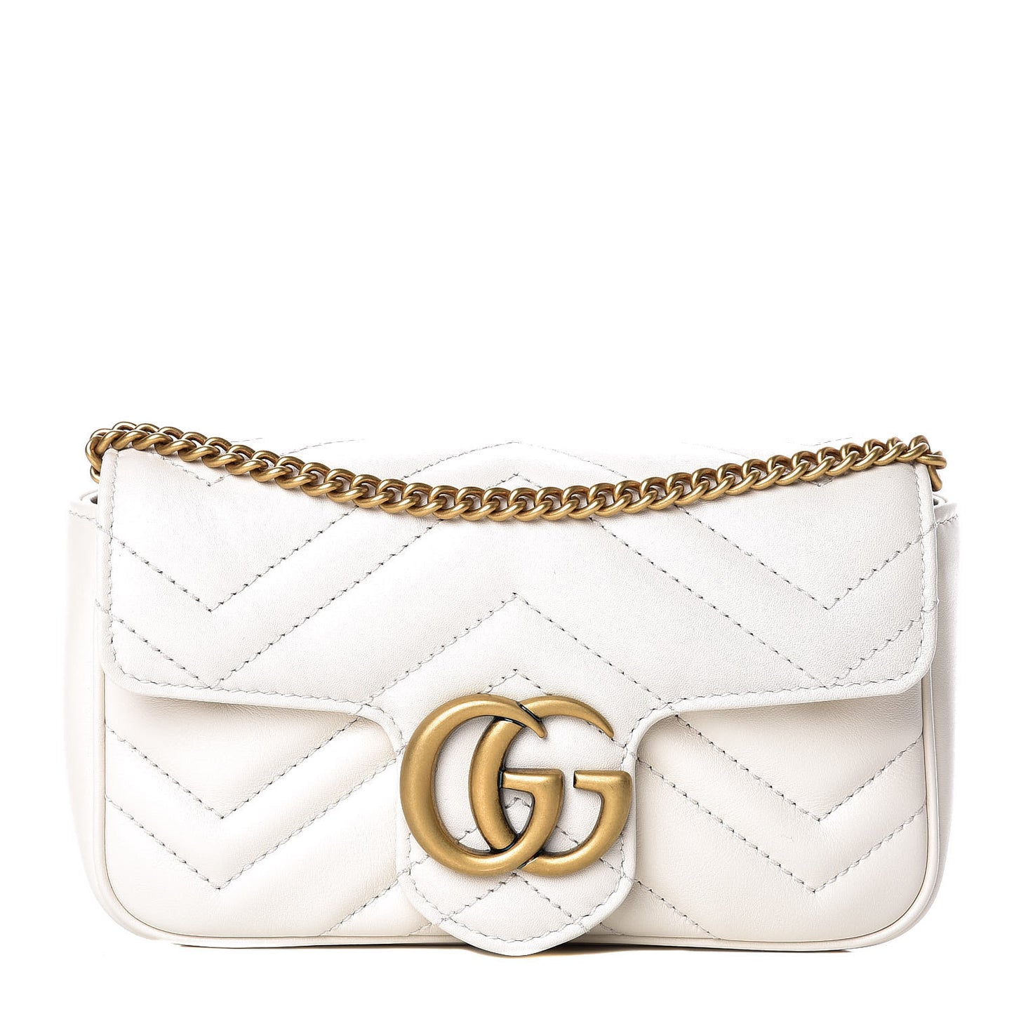 Calfskin Matelasse Super Mini GG Marmont Shoulder Bag White